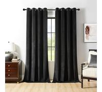 Joydeco Lot de 2 Rideaux occultants à œillets en Velours - Isolation Thermique - pour Chambre à Coucher, Salon - Noir - 132 x 213 cm