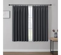 Joydeco Lot de 2 Rideaux Occultants avec Galon Fronceur 117x137 cm pour Rail et Passe Tringle, Rideau Opaque Isolant Thermique Phonique, Décoration Intérieure de Salon Chambre Balcon - Gris Foncé