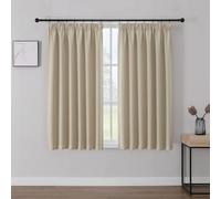 Joydeco Lot de 2 Rideaux Occultants avec Galon Fronceur 117x137 cm pour Rail et Passe Tringle, Rideau Opaque Isolant Thermique Phonique, Décoration Intérieure de Salon Chambre Balcon - Beige Clair