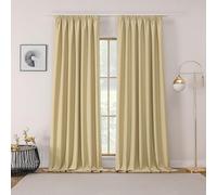 Joydeco Lot de 2 Rideaux Occultants avec Galon Fronceur 140x245 cm pour Rail et Passe Tringle, Rideau Opaque Isolant Thermique Phonique, Décoration Intérieure de Salon Chambre Balcon - Beige