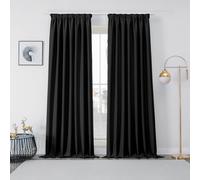 Joydeco Lot de 2 Rideaux Occultants avec Galon Fronceur 140x245 cm pour Rail et Passe Tringle, Rideau Opaque Isolant Thermique Phonique, Décoration Intérieure de Salon Chambre Balcon - Noir