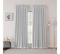Joydeco Lot de 2 Rideaux Occultants avec Galon Fronceur 140x245 cm pour Rail et Passe Tringle, Rideau Opaque Isolant Thermique Phonique, Décoration Intérieure de Salon Chambre Balcon - Gris Blanc