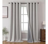 Joydeco Lot de 2 Rideaux occultants de 305 cm de Long pour Chambre à Coucher, Rideaux 100% occultants texturés Thermiques, Protection de l'intimité, 132 x 304 cm (l x L), Blanc grisâtre
