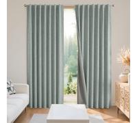 Joydeco Lot de 2 Rideaux occultants en Lin Naturel pour Chambre à Coucher - 132 x 160 cm (l x L), Isolation Thermique, 100% occultants, Vert Sauge, Passe-Tringle et languettes arrière pour Salon
