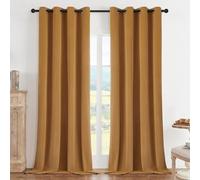 Joydeco Lot de 2 rideaux occultants en velours 100 % occultants en velours à isolation thermique avec œillets pour fenêtre de salon (132 x 213 cm, jaune moutarde