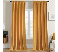 Joydeco - Lot de 2 rideaux occultants en velours doux à isolation thermique, avec passe-tringle, pour fenêtre, salon, salle à manger, chambre à coucher, jaune, 132 x 213 cm (l x L)