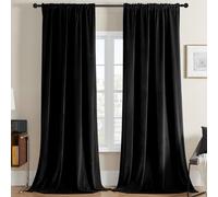 Joydeco Lot de 2 Rideaux occultants en Velours Noir avec Passe-Tringle, Isolation Thermique, pour Salon, Salle à Manger, Chambre à Coucher, 182,9 cm de Long, Noir