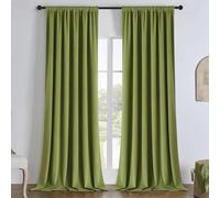 Joydeco Lot de 2 Rideaux Occultants Velours avec Galon Fronceur 140x240 cm, Rideau Épais Doux avec Revêtement 100% Anti-Lumineux, Draperie Thermique Isolant pour Salon Chamabre Fenêtre - Vert Olive