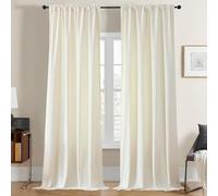 Joydeco Lot de 2 Rideaux Velours Blanc Ivoire 140x240 cm, Rideau Doux Semi-Occultant Isolant Thermique avec Galon Fronceur à Passe Tringle, Lourds Épais 330g/㎡ pour Salon et Chambre à Coucher