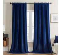 Joydeco Lot de 2 Rideaux Velours Bleu 140x220 cm, Rideau Doux Semi-Occultant Isolant Thermique avec Galon Fronceur à Passe Tringle, Lourds Épais 330g/㎡ pour Salon et Chambre à Coucher