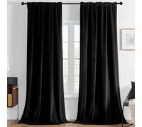 Joydeco Lot de 2 Rideaux Velours Noir 140x260 cm, Rideau Doux Semi-Occultant Isolant Thermique avec Galon Fronceur à Passe Tringle, Lourds Épais 330g/㎡ pour Salon et Chambre à Coucher