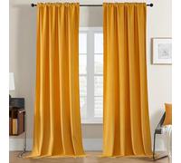 Joydeco Lot de 2 Rideaux Velours Orange 140x260 cm, Rideau Doux Semi-Occultant Isolant Thermique avec Galon Fronceur à Passe Tringle, Lourds Épais 330g/㎡ pour Salon et Chambre à Coucher