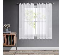 Joydeco Lot de 2 Rideaux Voilages Blancs 140 x 145 cm, Voilage Fenêtre Court à Oeillets pour Filtrage de Lumière et Décoration Intérieure de Salon Chambre Cuisine Baie-Vitrée