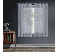 Joydeco Lot de 2 Rideaux Voilages Transparents 140 x 145 cm, Voilage Fenêtre Court à Oeillets pour Filtrage de Lumière et Décoration Intérieure de Salon Chambre Cuisine Baie-Vitrée - Gris