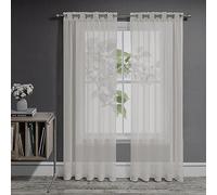 Joydeco Lot de 2 Rideaux Voilages Transparents 140 x 175 cm, Voilage Fenêtre Court à Oeillets pour Filtrage de Lumière et Décoration Intérieure de Salon Chambre Cuisine Baie-Vitrée - Lin