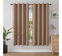 Joydeco Rideau Occultant 2 Pièces L 132 x H 158, Rideau Thermique Isolant Taupe Marron Anti Chaleur Tenture Opaque à Oeillets Isolation Lumiere Anti UV Decoration Chambre Maison Salon Intérieurs