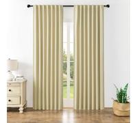 Joydeco Rideau Occultant Thermique 140 x 225 cm, Rideaux Opaques Isolants Thermiques Phoniques Anti Bruit Anti UV à Pattes Cachées et et Passe Tringle pour Salon Chambre Balcon, Beige Clair - 2 Pièces