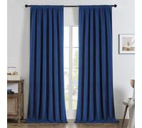 Joydeco Rideau Velours Bleu Marine avec Galon Fronceur 140x240 CM 2 Pièces pour Rail et Passe Tringle, Rideau Occultant Thermique Anti Froid avec Revêtement 100% Anti-Lumineux, Épais Lourd 330g/m²