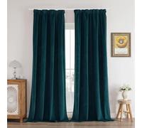 Joydeco Rideau Velours Bleu Vert avec Galon Fronceur 140x260 CM 2 Pièces pour Rail et Passe Tringle, Rideau Occultant Thermique Anti Froid avec Revêtement 100% Anti-Lumineux, Épais Lourd 330g/m²