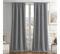 Joydeco Rideau Velours Gris avec Galon Fronceur 140x240 CM 2 Pièces pour Rail et Passe Tringle, Rideau Occultant Thermique Anti Froid avec Revêtement 100% Anti-Lumineux, Épais Lourd 330g/m²
