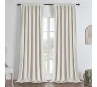 Joydeco Rideau Velours Ivoire avec Galon Fronceur 132x260 CM 2 Pièces pour Rail et Passe Tringle, Rideau Occultant Thermique Anti Froid avec Revêtement 100% Anti-Lumineux, Épais Lourd 330g/m²