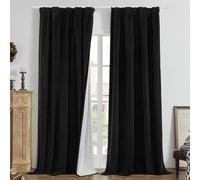 Joydeco Rideau Velours Noir avec Galon Fronceur 140x260 CM 2 Pièces pour Rail et Passe Tringle, Rideau Occultant Thermique Anti Froid avec Revêtement 100% Anti-Lumineux, Épais Lourd 330g/m²