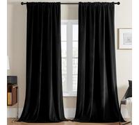Joydeco Rideau Velours Thermiques Isolant, Lot De 2 L 132 X H 160 Noir Rideaux Occultant Anti Froid et Chaleur, Double Rideau Phonique Anti Bruit Salon Intérieurs Dressing Chambre