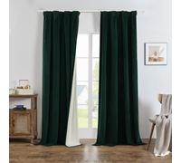Joydeco Rideau Velours Vert Foncé avec Galon Fronceur 132x160 CM 2 Pièces pour Rail et Passe Tringle, Rideau Occultant Thermique Anti Froid avec Revêtement 100% Anti-Lumineux, Épais Lourd 330g/m²