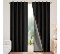 Joydeco Rideaux 100% occultants en Lin Blanc avec Isolation Thermique pour Chambre à Coucher et Salon, Passants arrière/Passe-Tringle, 2 Panneaux, Noir, 132 x 305 cm