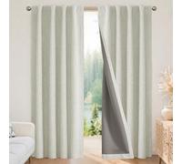 Joydeco Rideaux 100% occultants en Lin Naturel avec Isolation Thermique pour Chambre à Coucher et Salon, Passants arrière/Passe-Tringle, 1 Panneau, Beige Clair, 178 x 274 cm