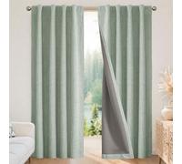 Joydeco Rideaux 100% occultants en Lin Naturel avec Isolation Thermique pour Chambre à Coucher et Salon, Passants arrière/Passe-Tringle, 2 Panneaux, Vert Sauge, 132 x 274 cm