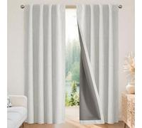 Joydeco Rideaux 100% occultants en Lin Naturel avec Isolation Thermique pour Chambre à Coucher et Salon, Passants arrière/Passe-Tringle, 2 Panneaux, Blanc grisâtre, 132 x 229 cm