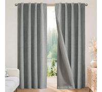 Joydeco Rideaux 100% occultants en Lin Naturel avec Isolation Thermique pour Chambre à Coucher et Salon, Passants arrière/Passe-Tringle, 2 Panneaux, Gris Clair, 132 x 274 cm