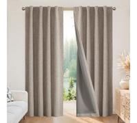 Joydeco Rideaux 100% occultants en Lin Naturel avec Isolation Thermique pour Chambre à Coucher et Salon, avec Passants arrière/Passe-Tringle, 1 Panneau, Lin, 178 x 274 cm
