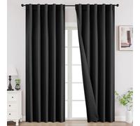 Joydeco Rideaux occultants pour Chambre à Coucher, Rideaux occultants pour fenêtre de Salon, Passe-Tringle et Languette arrière pour Salon, 132 x 228,6 cm (l x L), Noir
