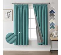 Joydeco Rideaux Occultants Thermiques et Phoniques en Lin, Isolants Anti Froid et Chaleur, Rideaux et Draperies Intérieurs Élégants pour Salon et Chambre Vert forêt 140L X 175H cm (2 Panneaux)