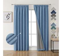 Joydeco Rideaux Occultants Thermiques et Phoniques en Lin, Isolants Anti Froid et Chaleur, Rideaux et Draperies Intérieurs Élégants pour Salon et Chambre Bleu Ciel 140L X 200H cm (2 Panneaux)
