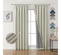 Joydeco Rideaux Occultants Thermiques et Phoniques en Lin, Isolants Anti Froid et Chaleur, Rideaux et Draperies Intérieurs Élégants pour Salon et Chambre Beige Clair 117L X 229H cm (2 Panneaux)