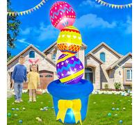 JOYEASE Décorations gonflables de Pâques pour extérieur, 1,8 m, œufs gonflables sur pot de fleurs, lumières LED intégrées pour printemps, vacances, fête, intérieur et extérieur, décoration pour jardin