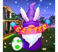 JOYEASE Nains de Pâques gonflables de 1,2 m avec œufs de décoration LED intégrée pour maison, cour, pelouse, jardin, intérieur et extérieur