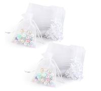JoyEcho 100PCS Sachets Organza Pochon Blanc 7 x 9 cm, Sac Cadeau À Cordon Pochette Bijoux de Mariage pour Fête De Anniversaire Coquillage Bonbons Chocolat