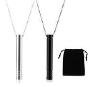 JoyEcho 2 Pièces Collier Respiratoire Anti Tabac, Collier de Respiration Mindful en Inoxydable avec sac à cordon Colliers de Méditation pour Hommes et Femmes Soulagement de l'Anxiété