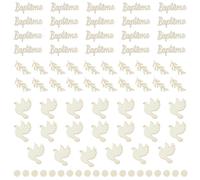 JoyEcho 80 Confettis en bois, Décorations Bapteme en Forme de Feuille et de Colombe Accessoire Bapteme pour Les Communions, Les fêtes D'enfants, Les festivals et Les Décorations de Table