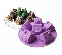 Joyeee 1 moule en silicone en forme de maison, 6 cavités antiadhésives Village Moule à savon en forme de maison, mini moules à gâteau de Noël pour brownies, gelée, pudding, cupcakes, crème glacée
