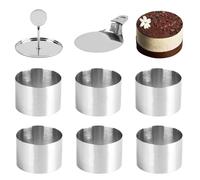 Joyeee Cercle a Patisserie, Lot de 6 Moule à gâteau en Acier Inoxydable de 7,6 cm (3 Pouces) avec Poussoir et Lève-gâteau, Ustensiles de Pâtisserie pour Crêpes, Pâtisseries et Desserts