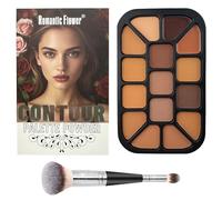 Joyeee Complexion Contour Palette with Brush, 15 Colors Medium to Dark Multi-Use Powder for Eye, Contour, Brows, Ultra-Blendable Cool-Tone Neutrals Makuep Palette for Women, Large Size