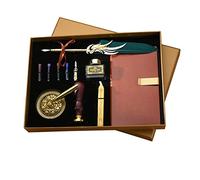 Joyeee Ensemble de stylos de calligraphie, stylo à encre vintage, 4 recharges de couleur, bâtons de cire dorés, tampon de cire, support pour stylo, journal pour fête de mariage, papeterie, cadeau