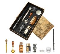Joyeee Ensemble stylo et encre en bois antique, kit de cire à cacheter pour artiste avec perles de cire, encre noire, tasses d'encre, ouvre-lettres, coffret cadeau de Noël et d'anniversaire