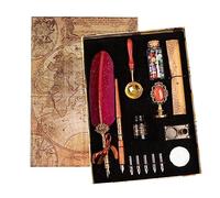 Joyeee Ensemble stylo plume rouge et encre, stylo plume d'écriture avec encre, tampon de cire en laiton, porte-stylo en métal, papier à lettres, perles de cire, bougie chauffe-plat, boîte cadeau