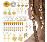 Joyeee Kit de 230PCS Spirales Or Argent pour Cheveux - Charms Étoile Flocon Coquillage Papillon Feuille Anneaux pour Tresses Dreadlocks Bijoux Festival avec Outil
